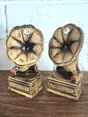 Vintage 1960s Gramophone Salt & Pepper Set, Porcelain, Made In Japan, Unused